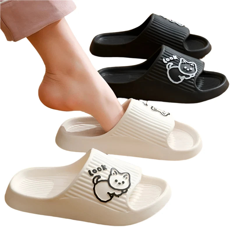 2024 Summer Women Slippers Bath Thick Platform Non-Slip Home Cat Cartoon Flip Flops Beach Sandals Ladies Slides Indoor Outdoor