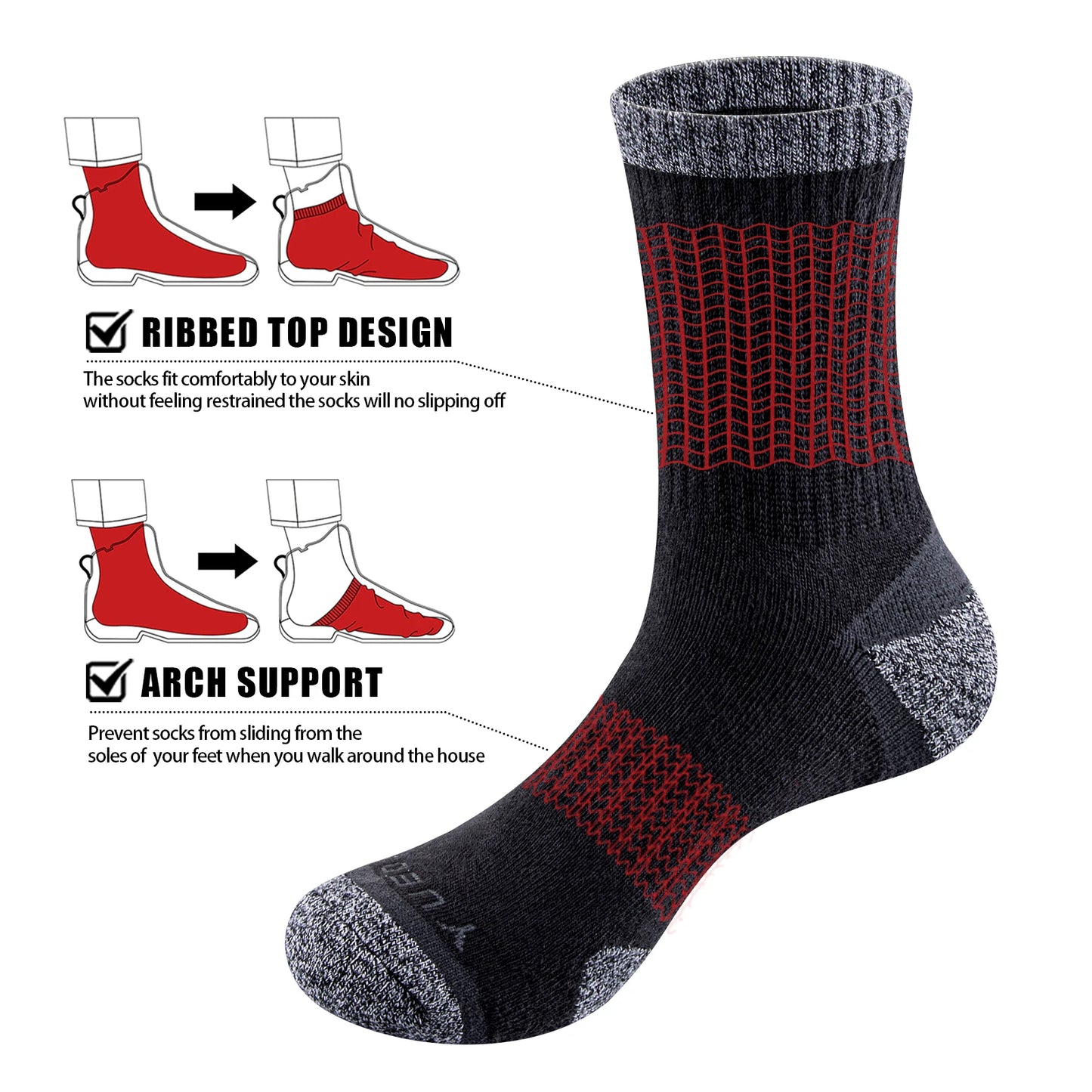 
                  
                    YUEDGE Men's Wick Thick Cushion Cotton Crew Sports Athletic Hiking Socks Winter Warm Socks For Male (5 Pair/Packs)
                  
                