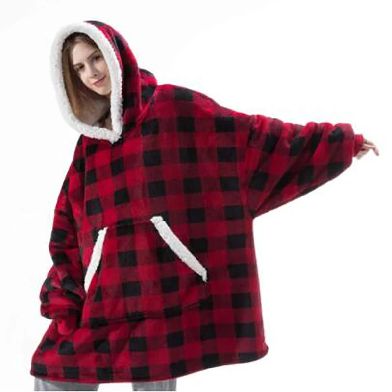 
                  
                    HMSU Winter Outdoor Hooded Pocket Blankets Warm Soft Hoodie Slant Robe Bathrobe Sweatshirt Pullover Fleece Blanket With Sleeves
                  
                