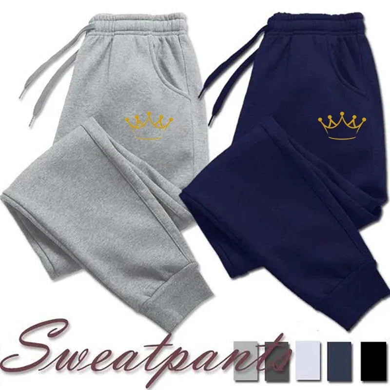 Gold Crown Printed Men's Pants Autumn And Winter Fleece Sweatpants Fashion Drawstring Casual Male Trousers Jogging Sports Pants