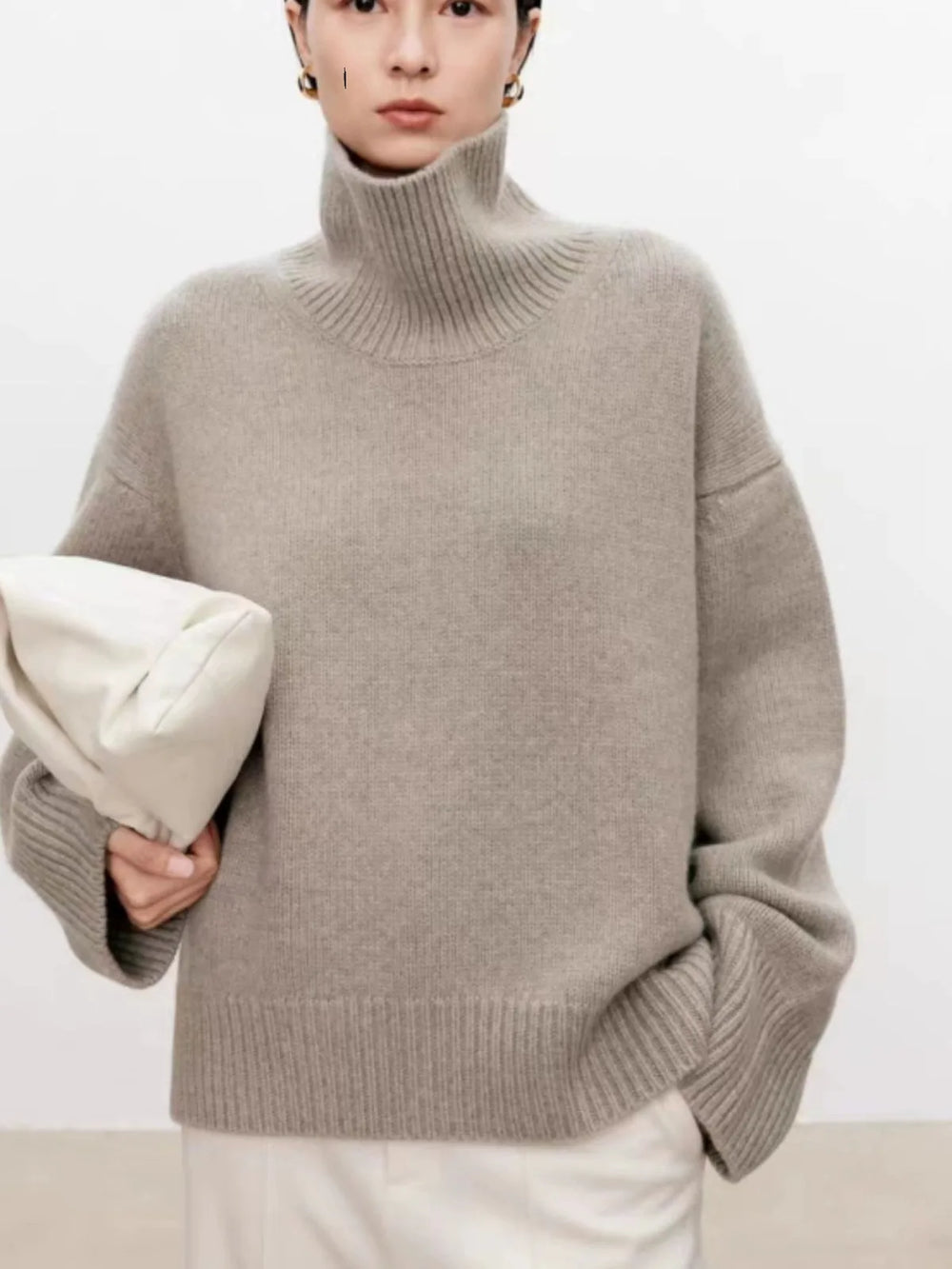 MOUNT High-end soft waxy turtleneck 100%cashmere sweater women's loose thickened sweater base...