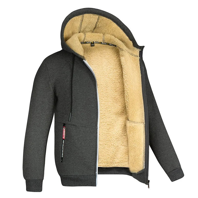 
                  
                    MOUNT Trendy Sweatshirt Coat Front Pockets Warm Zipper Lamb Wool Jacket  Men and Woman Winter Pure Color Plush Lined Cardigan Hoodie
                  
                