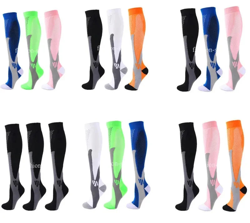 3 Double Compression Socks Medical Varicose Veins Swollen Calves Solid Color Sports Socks Elastic Outdoor Marathon Cycling Rugby