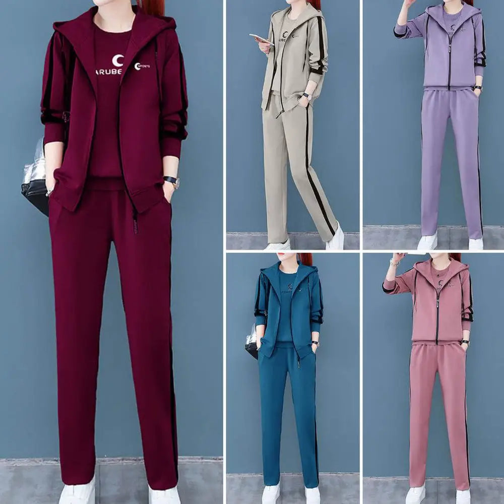 
                  
                    3Pcs Simple Suit Women Sportswear Round Neck Autumn Letter Print Top Vest Pants Zipper Tracksuit Keep Warm
                  
                