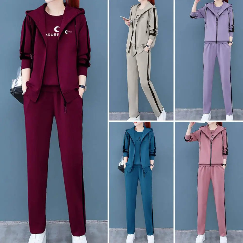 
                  
                    3Pcs Simple Suit Women Sportswear Round Neck Autumn Letter Print Top Vest Pants Zipper Tracksuit Keep Warm
                  
                