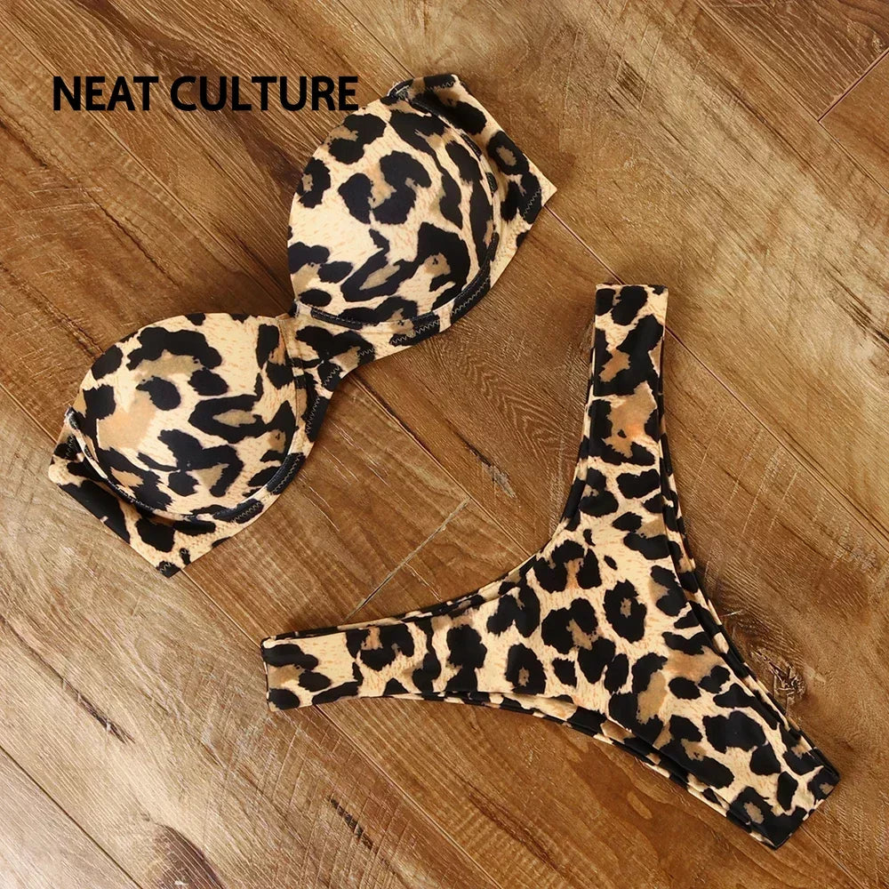 
                  
                    Sexy Women Bikini Swimsuit Push-up Bra Bikini Set Two Piece Swim Suit Swimwear Low-waisted Beachwear Leopard Bathing
                  
                