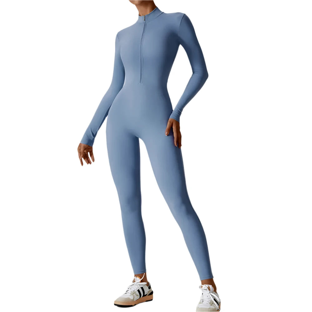 Zipper Yoga Boilersuit Long Sleeved Women's Sportswear Gym Jumpsuits Workout High-intensity Fitness One-piece Skin-tight Garment