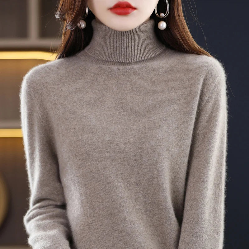 
                  
                    Wool Cashmere Sweater Women's Pullover Long Sleeve Autumn and winter High Turn-Down Collar Knit Sweater High Quality Jumper Top
                  
                