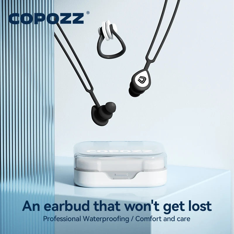 COPOZZ Anti-lost Swim Ear Plugs and Nose Clip Set Pool Accessories Silicone Anti-noise Swimming Earplugs with Exquisite Case