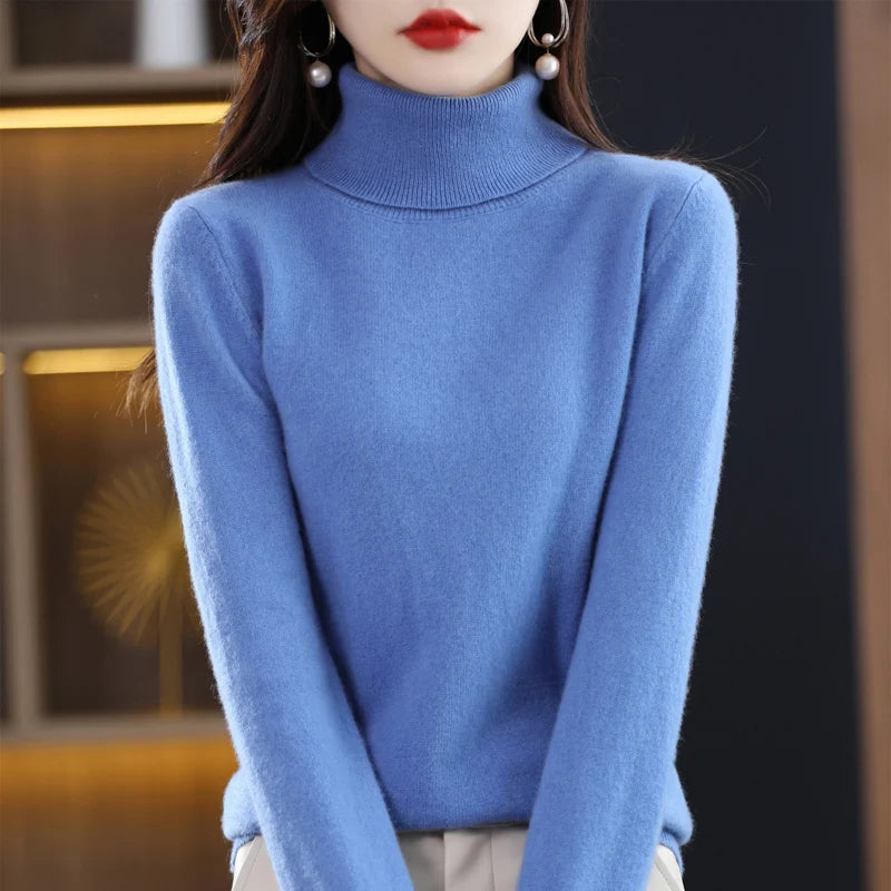 
                  
                    Wool Cashmere Sweater Women's Pullover Long Sleeve Autumn and winter High Turn-Down Collar Knit Sweater High Quality Jumper Top
                  
                