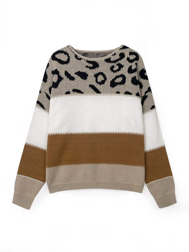 
                  
                    MOUNT Leopard Print Color Blocked Round Neck Sweater Autumn And Winter Women's Knitted Sweater...
                  
                