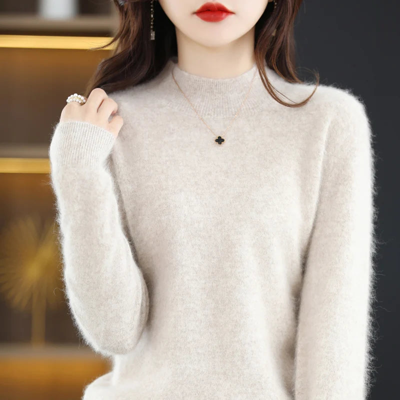 
                  
                    MOUNT Autumn and Winter New 100% Mink Cashmere Women's Sweater Half High Collar Pullover Casual...
                  
                