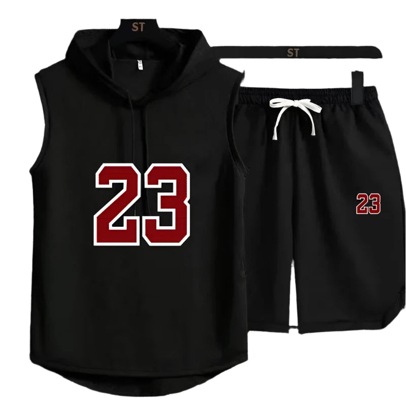 New Summer Men's Two Piece Set CasualT-Shirt and Shorts Set Mens Sports Suit Fashion Short Sleeve Tracksuit Hooded T-shirt