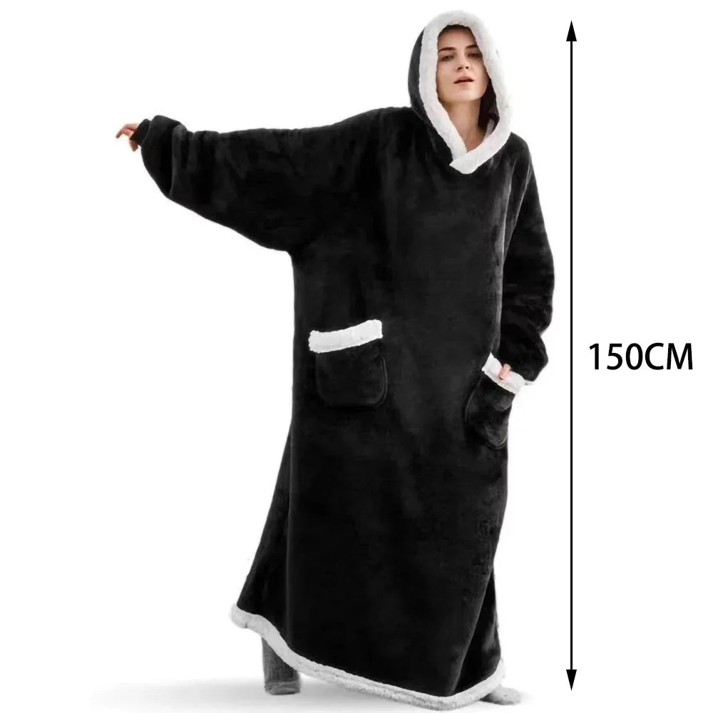 
                  
                    Hooded Pajamas Super Long Flannel Blanket Pyjamas Pullover Fleece Outdoor Wearable Nightgown Sleeves Winter Oversized Hoodies
                  
                