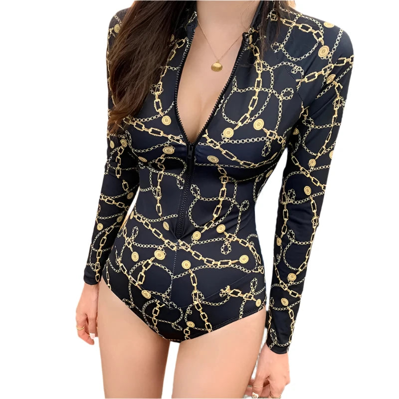 Summer Design Quick Dry Beach Female Bikini Stretch Surf Strap Swimsuit Long Sleeve Zipper Wetsuit