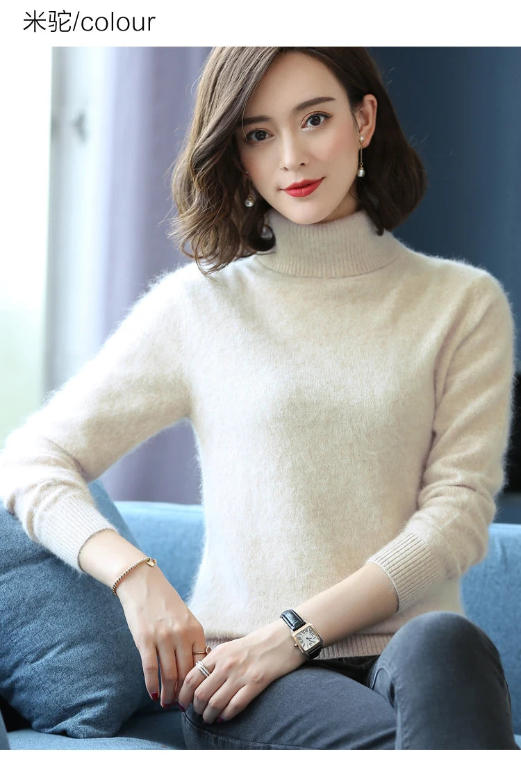 
                  
                    2022 Winter Women Sweater 100% Mink Cashmere Turtleneck Knitted Jumper Female Solid Color Soft Warm Long Sleeve Pullovers S-XXL
                  
                