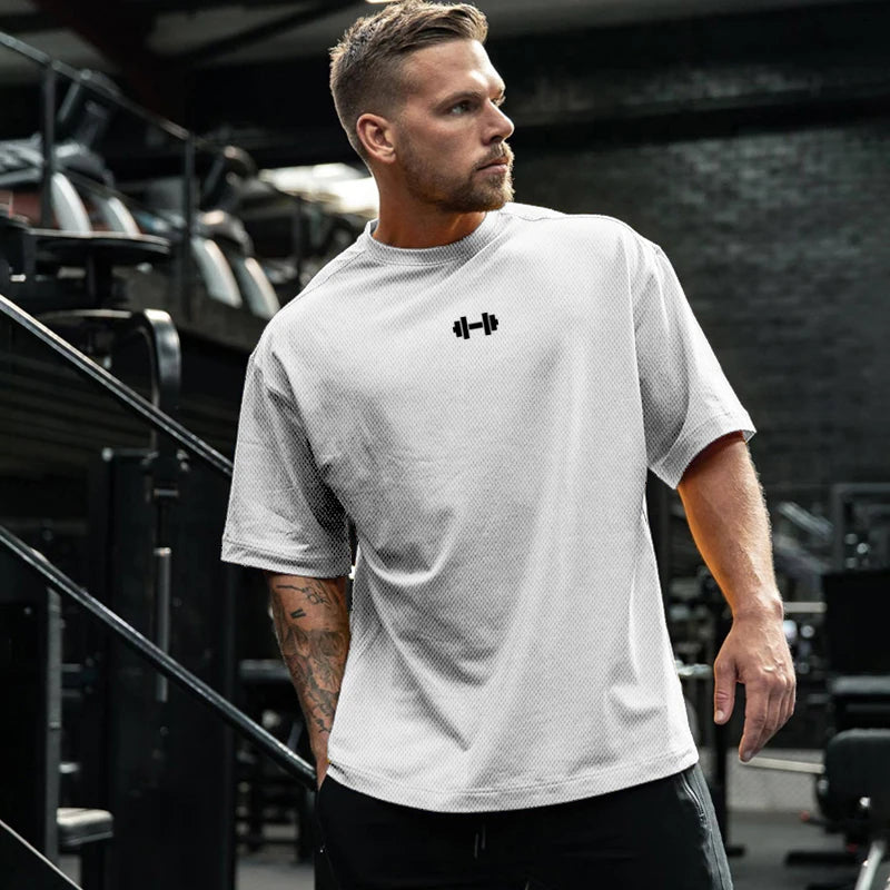 
                  
                    Mesh Oversized Half Sleeve Running Shirt Mens Fitness T Shirt Quick Dry Loose Sportswear Gym Clothing Loose Bodybuilding T-shirt
                  
                