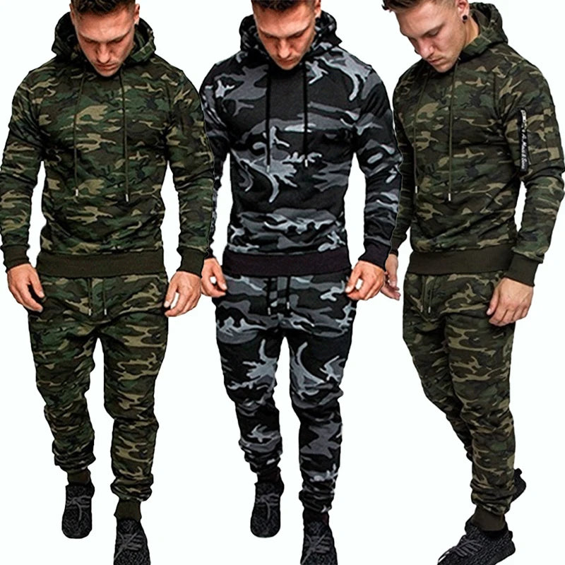 High Quality Camouflage Tracksuit for Men Fashion Brand Sports Wear Autumn Warm Outfit Sets S-4XL Plus Size Hoodie Suit