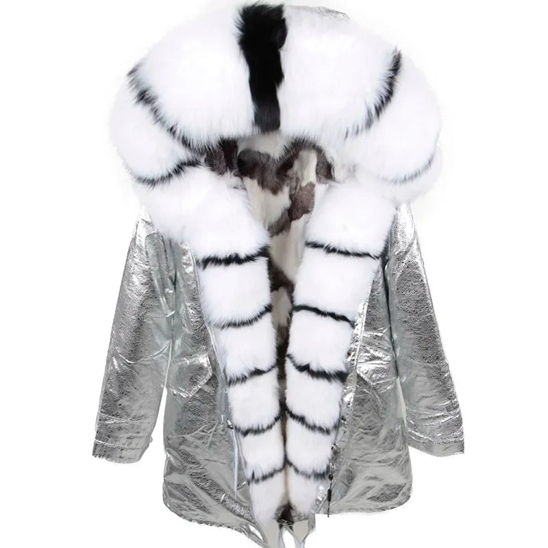 
                  
                    MOUNT Maomaokong Winter Women's Fur Jacket Long Outdoor Tops Real Fox Fur Collar Inner Fur Lining...
                  
                