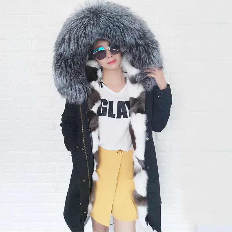 
                  
                    MOUNT Maomaokong Winter Women's Fur Jacket Long Outdoor Tops Real Fox Fur Collar Inner Fur Lining...
                  
                