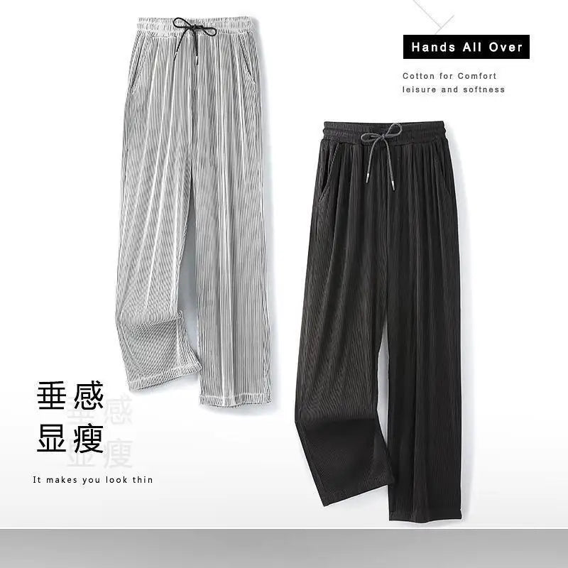 MOUNT Summer Loose Ice Silk Pants Men's Drape 100KG Size Long Pants Fat Casual Sports Pants Wide Leg Straight Pants Tide Brand