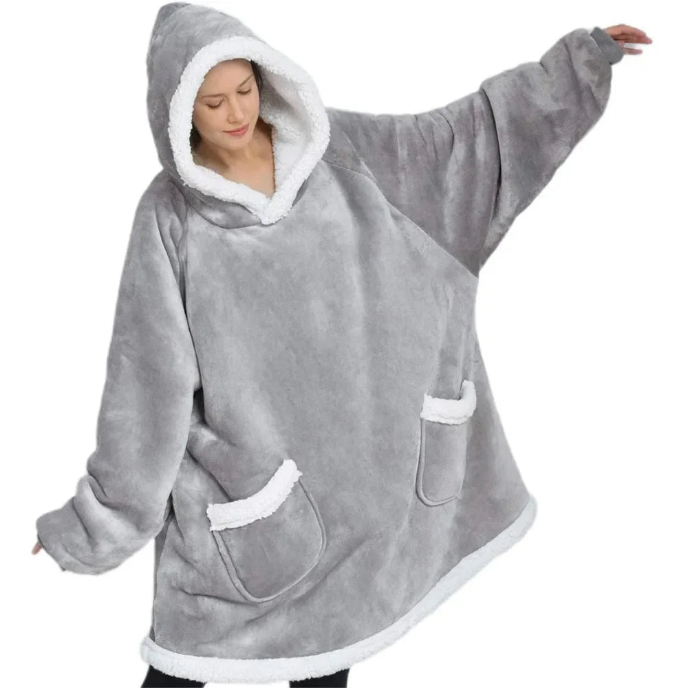 
                  
                    New Hooded Fleece Insulation Slacker Pajamas Fall/Winter Thick Nightgown Pajamas Flannel Frock Jumper Blanket With Sleeves
                  
                