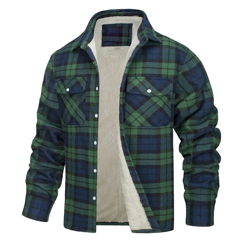 
                  
                    Men's  Winter Warm Thick Long Sleeve Lapel Plaid Lined Single Breasted Loose  Fleece Jacket
                  
                