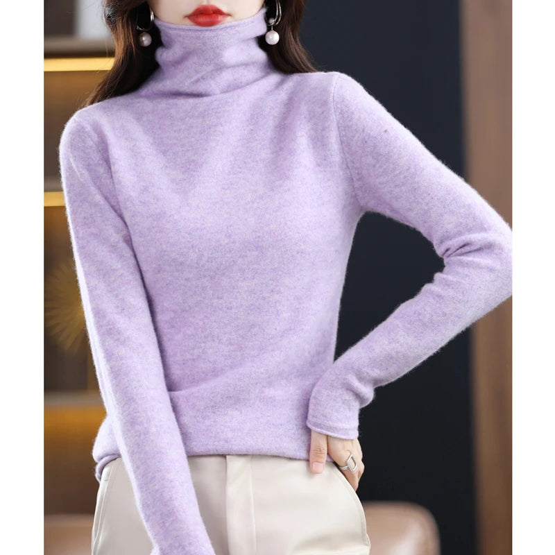 
                  
                    MOUNT Merino Wool Cashmere Sweater Women's High Stacked Collar Pullover Long Sleeve Winter...
                  
                