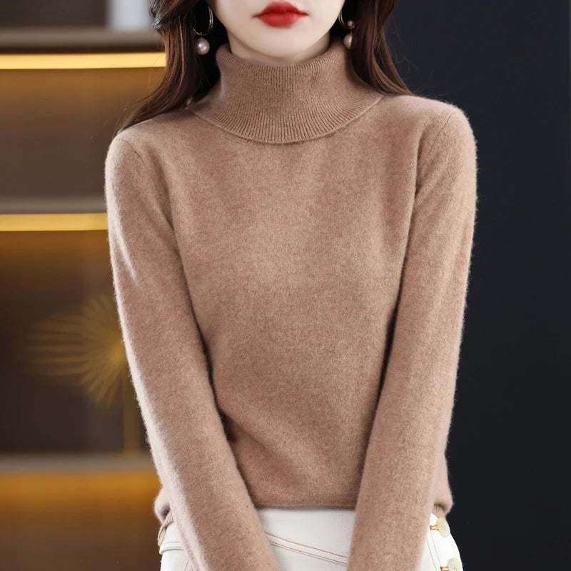 
                  
                    Wool Cashmere Sweater Women's Pullover Long Sleeve Autumn and winter High Turn-Down Collar Knit Sweater High Quality Jumper Top
                  
                