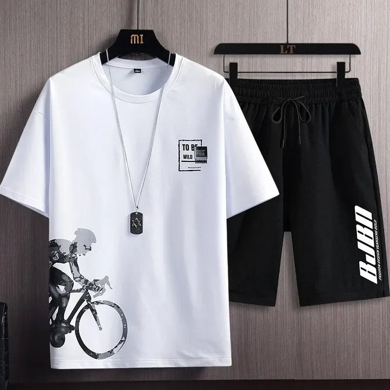 
                  
                    Summer Men's Casual Sports Suit Bicycle Printed Sports Outdoor Jogging Sweatshirt Sweatpants Breathable Quick Drying 2 Piece Set
                  
                