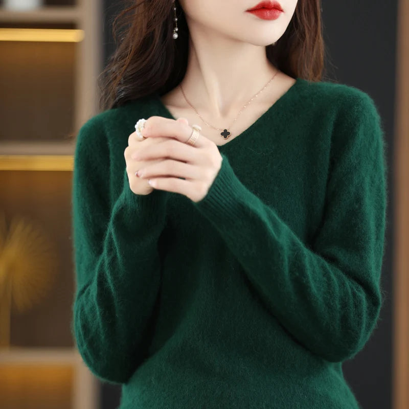 
                  
                    Women's Flat V-neck Mink Cashmere Sweater New Autumn/winter 2023 Knitted Loose Pullover Commuter Basic Knit Top
                  
                