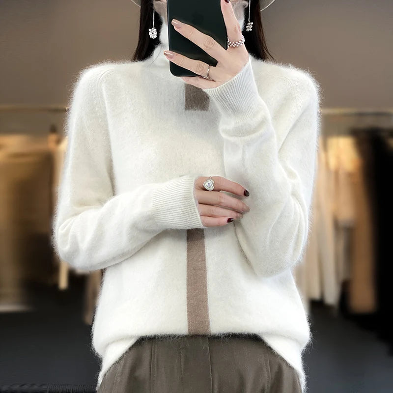 
                  
                    MOUNT Lafarvie Mink Cashmere Turtleneck Sweater Women Autumn Winter Coloth Soft Warm Jumper Pull...
                  
                