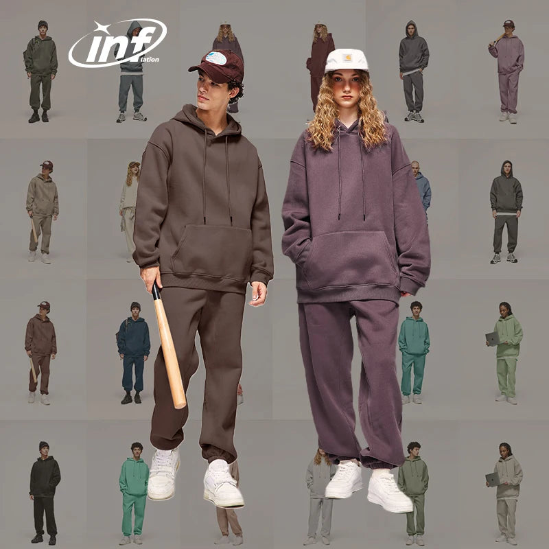 
                  
                    INFLATION 350gsm Thick Vlevet Tracksuit Unisex 2023 Trendy Solid Color Jogging Suit Mens Blank Matching Fleece Sweatpant Set - MOUNT
                  
                