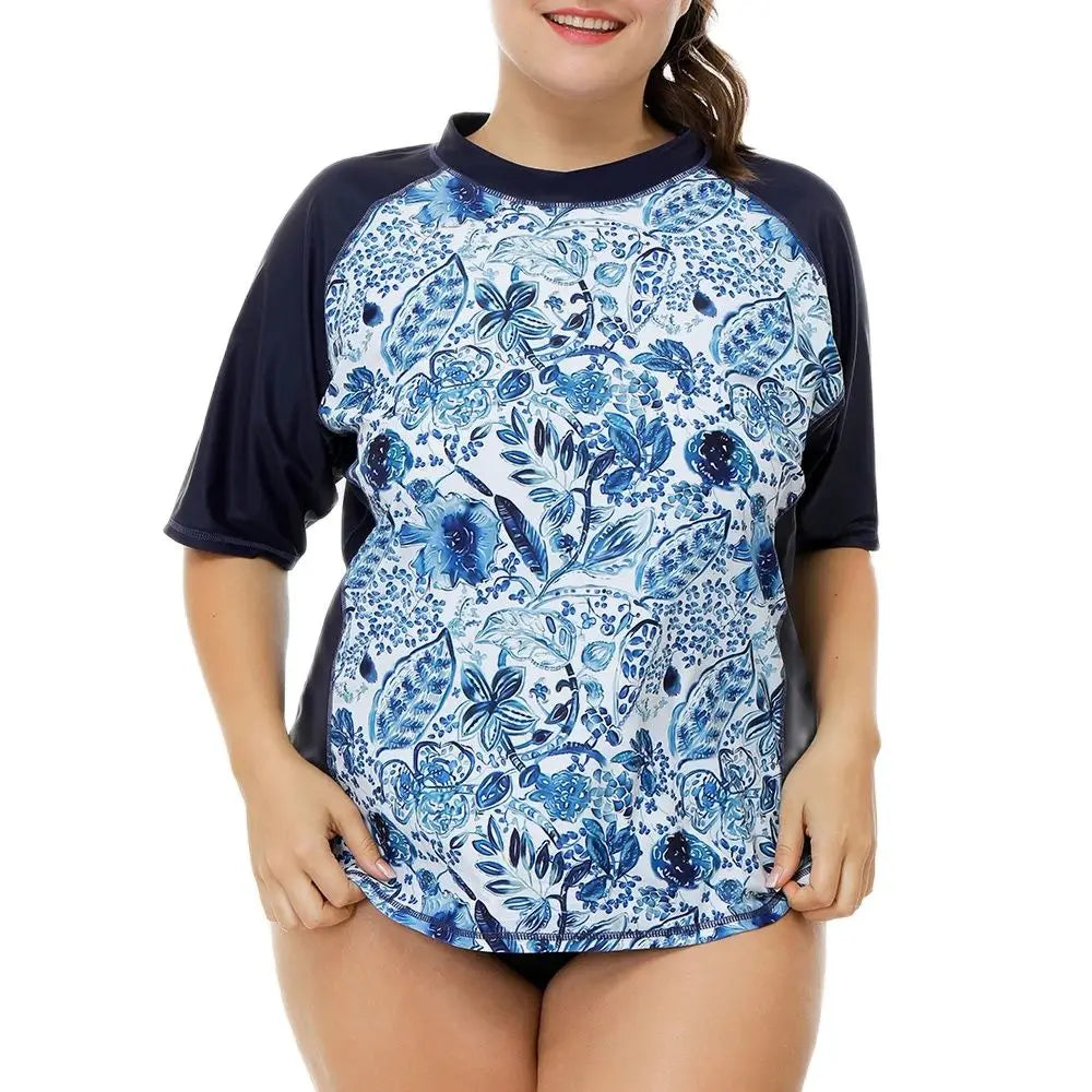 Attraco Swimsuit Swimwear Rash Guard Women Short Sleeve Retro Floral Print Shirt Womens Plus Size UPF50+ Rash Guard Beach Wear