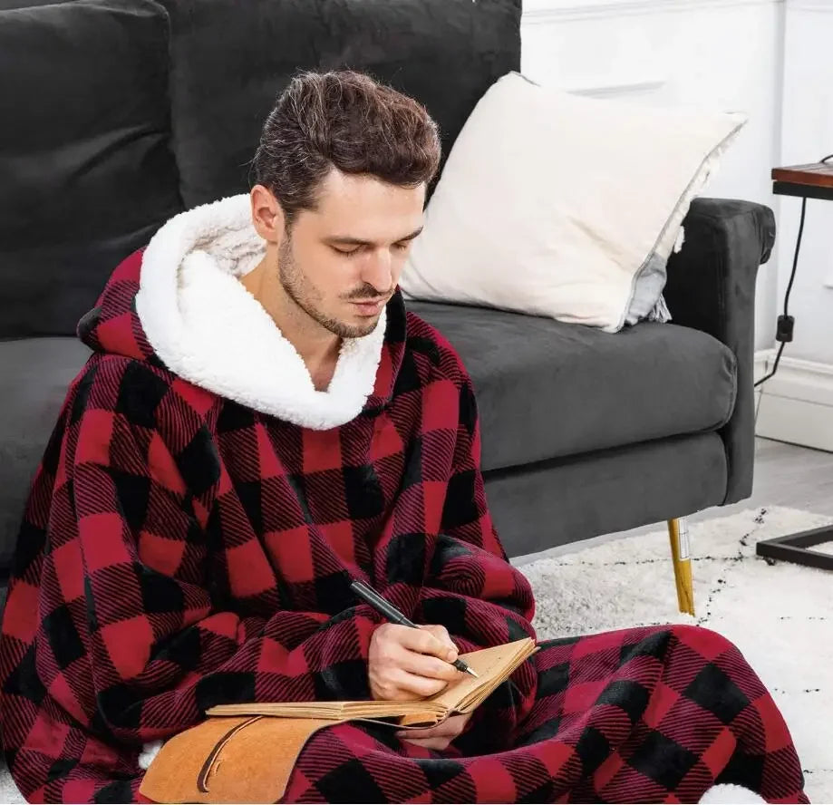 
                  
                    Winter Thick Blanket Extra Plush Hoodie Lengthened Large Pocket Imitation Cashmere Home Coat Fleece TV Blanket for Men and Women
                  
                