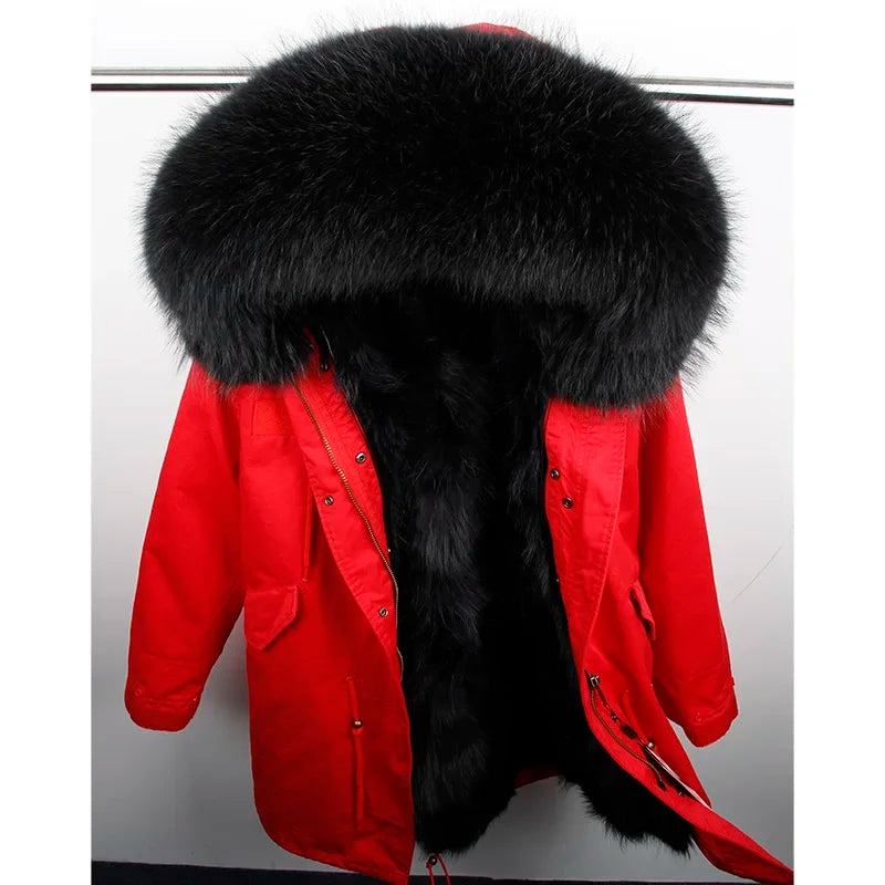 
                  
                    MOUNT Maomaokong Winter Women's Fur Jacket Long Outdoor Tops Real Fox Fur Collar Inner Fur Lining...
                  
                