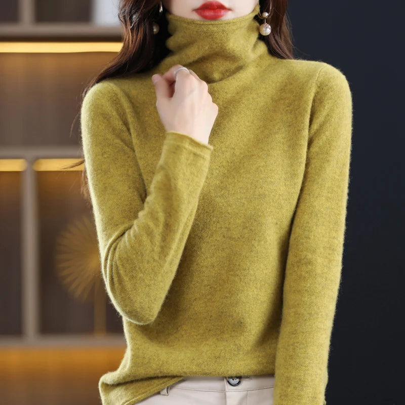 
                  
                    MOUNT Merino Wool Cashmere Sweater Women's High Stacked Collar Pullover Long Sleeve Winter...
                  
                