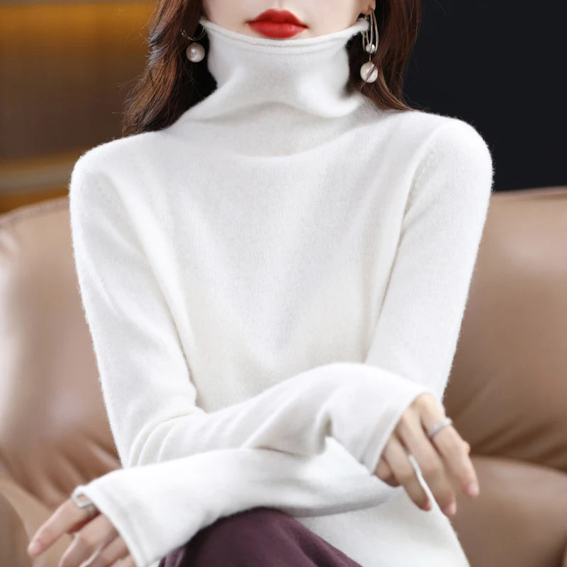 
                  
                    MOUNT Merino Wool Cashmere Sweater Women's High Stacked Collar Pullover Long Sleeve Winter...
                  
                