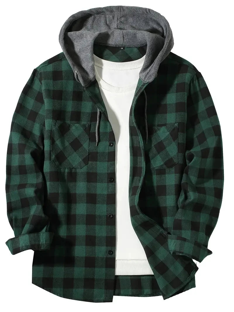 
                  
                    Men's Shirts Classic Plaid Casual Button Down Hooded Long Sleeved Double Pockets Shirt Hoodie Flannel Jacket Spring Autumn Tops
                  
                