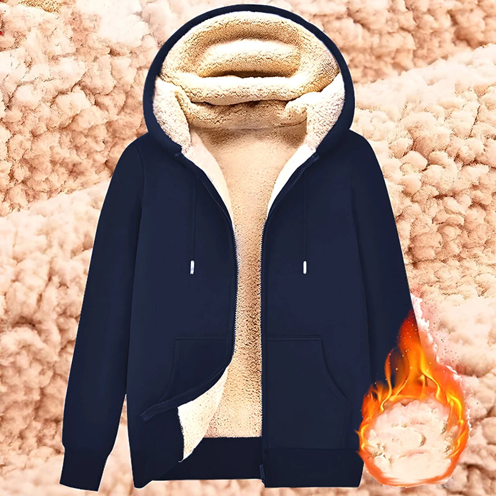 
                  
                    MOUNT Trendy Sweatshirt Coat Front Pockets Warm Zipper Lamb Wool Jacket  Men and Woman Winter Pure Color Plush Lined Cardigan Hoodie
                  
                