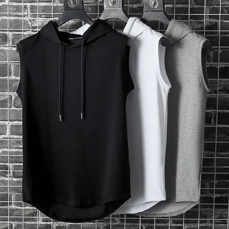 MOUNT Summer Gym Tank Top Men Hooded Sleeveless Shirt Bodybuilding Top Fashion Hip Pop Vest Sweatshirt Fitness Singlets Man Clothing