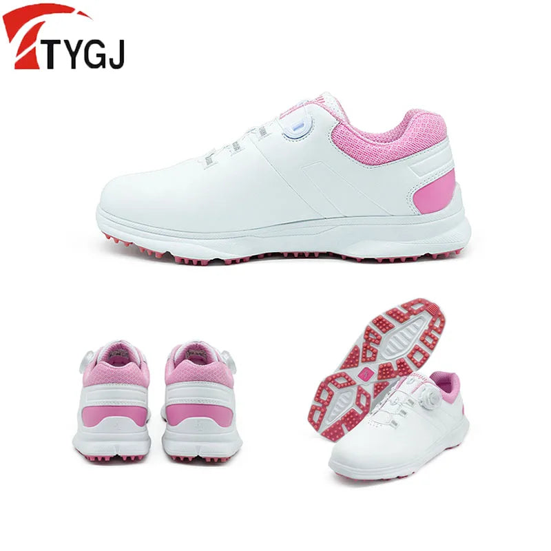 TTYGJ Ladies Patchwork Casual Golf Sneakers Female Skidproof Fixed Spike Golf Shoes Waterproof Knob Shoelace Training Footwear