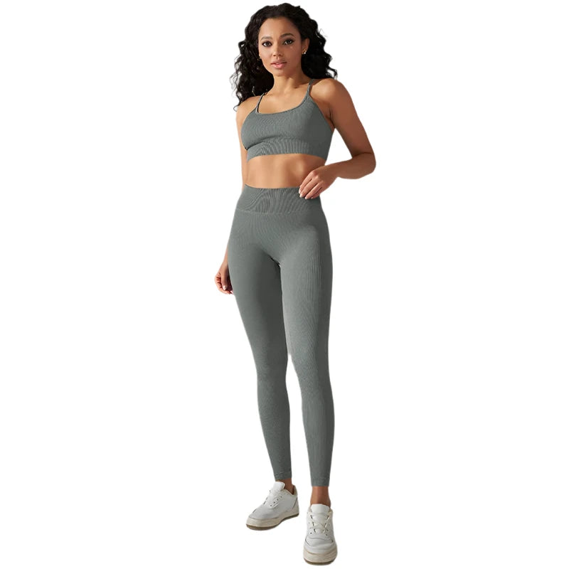 Ribbed Set Woman 2 Piece Seamless Yoga Set Gym Wear Push Up Sports Bra Leggings For Women Workout Outfit Sportswear Tracksuit