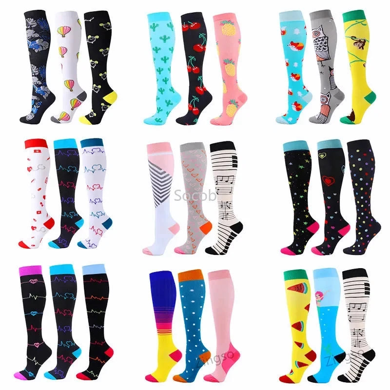 3 Pairs Compression Socks Men Sports Socks Running Basketball Football Cycling Knee Sock Women Diabete 30mmHg Varicose Wholesale