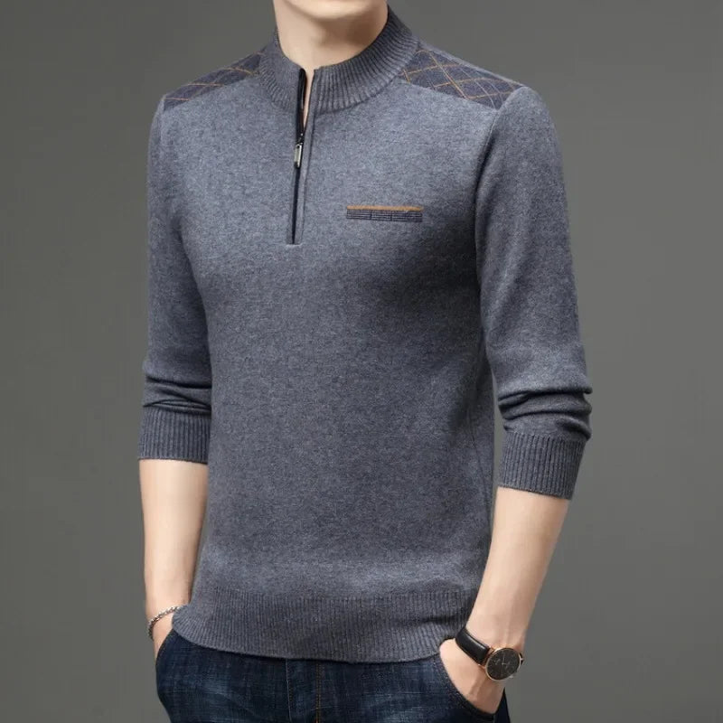 
                  
                    MOUNT fall and winter New Men's Solid Color Half-high Neck Zipper Pullover Knit Sweater Fashion...
                  
                