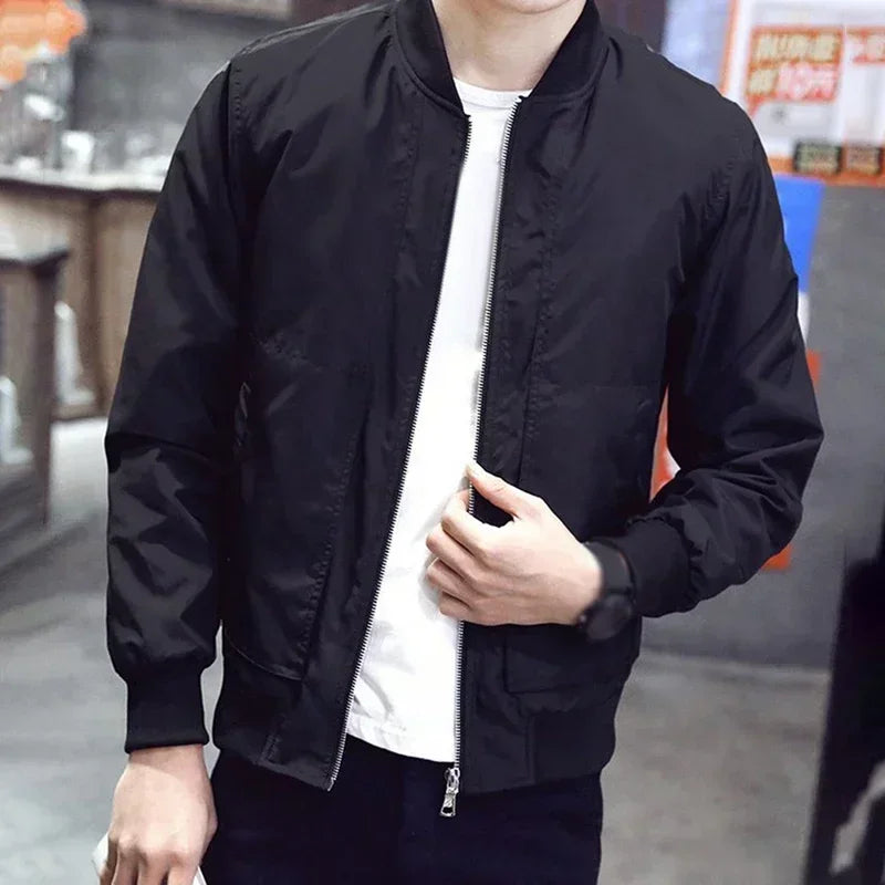 
                  
                    Men's Casual Black Thin Slim Fit Stand Collar Long Sleeved Round Neck Zip Up Jacket Coat Top Solid Business Fashion Men Jacket
                  
                