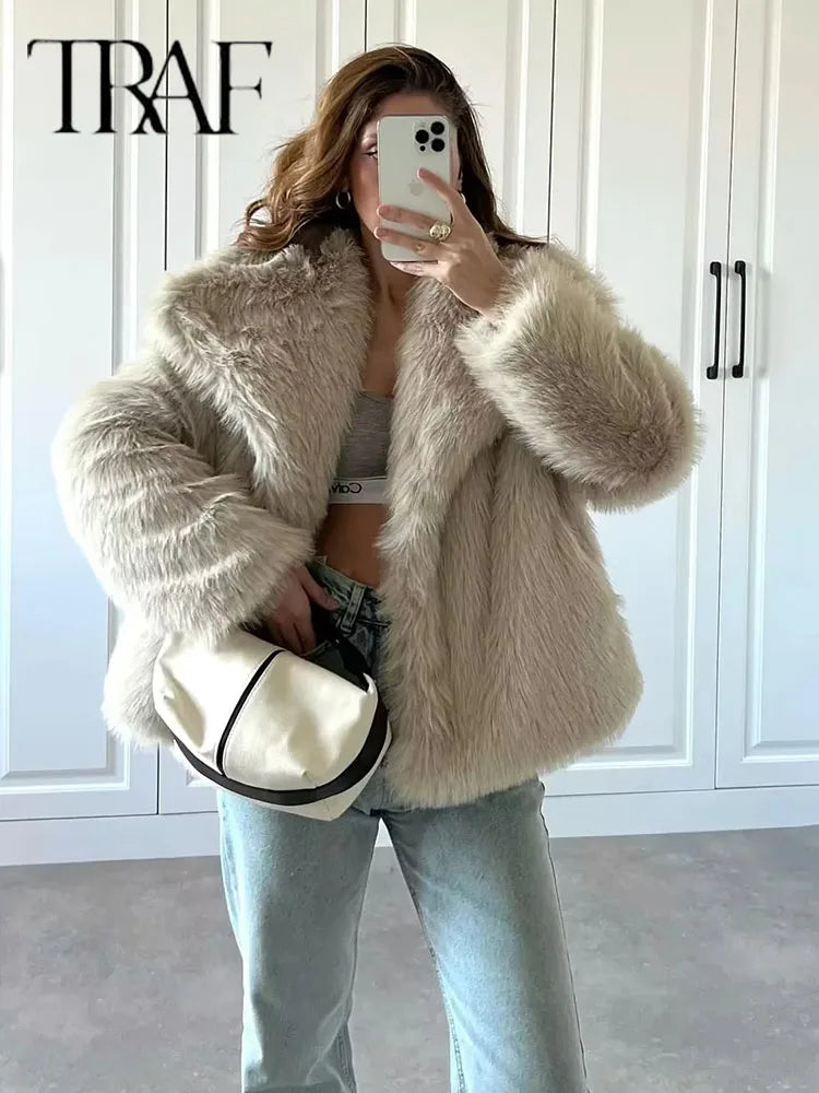 
                  
                    TRAF Metal Color Sequin Woven Jacket For Women Loose Stand Collar Long Sleeve Coat 2023 Autumn Winter Chic Female Outerwear
                  
                