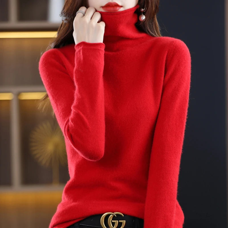 
                  
                    MOUNT Merino Wool Cashmere Sweater Women's High Stacked Collar Pullover Long Sleeve Winter...
                  
                