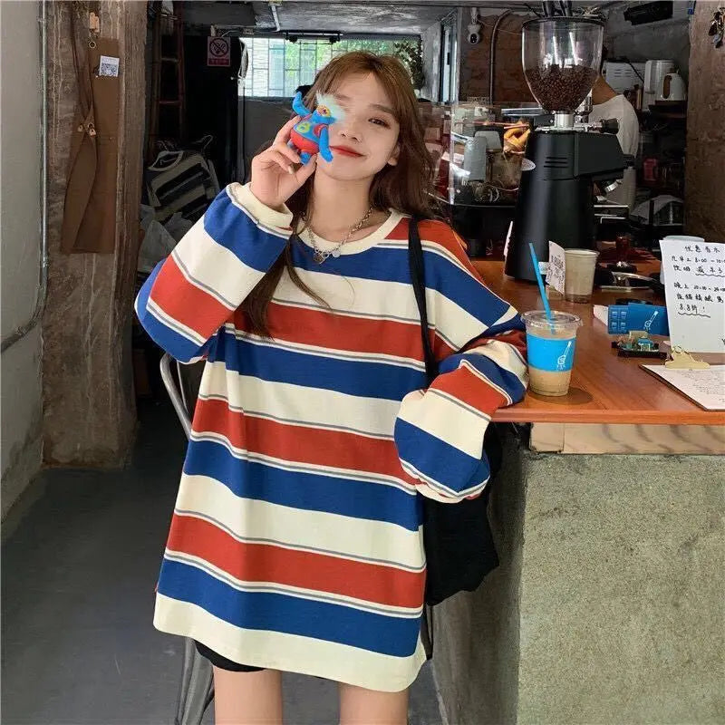 
                  
                    autumn Hoodies Striped Oversized Sweatshirt Women Harajuku Pullovers Korean Fashion Couples Matching Long Sleeve Tops Streetwear
                  
                