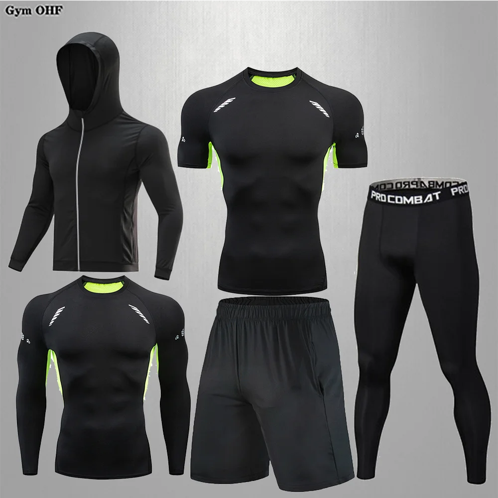 Men's Sports Suit Gym Fitness Compression Sportswear Set Running Jogging Sport Wear Clothes Exercise Rashguard MMA Tracksuit Men